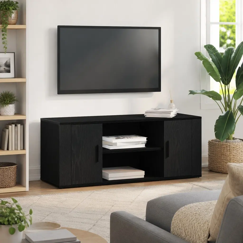 TV Cabinet Engineered Wood 100x35x40cm Black Oak Modern Storage Unit