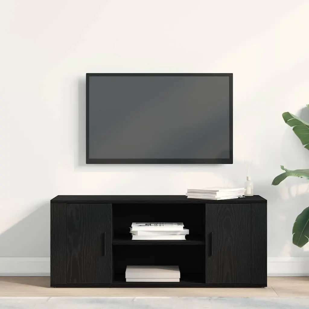 TV Cabinet Engineered Wood 100x35x40cm Black Oak Modern Storage Unit