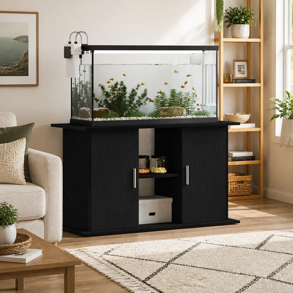 Black Oak Aquarium Stand with Storage Shelves