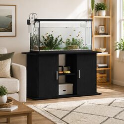Sturdy Black Oak Aquarium Stand with Storage Shelves