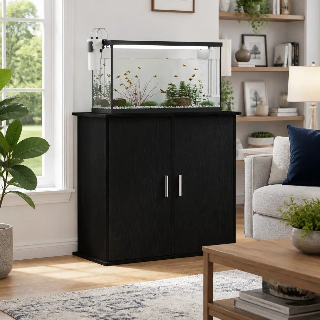 Black Oak Aquarium Stand with Storage Cabinet