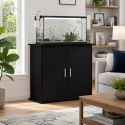 Robust Black Oak Aquarium Stand with Storage Cabinet