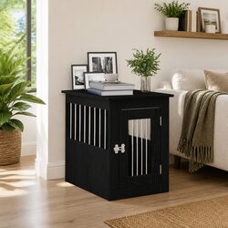Stylish Dog Crate Furniture End Table in Black Oak