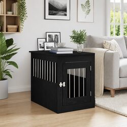 Durable Dog Crate Furniture End Table in Black Oak