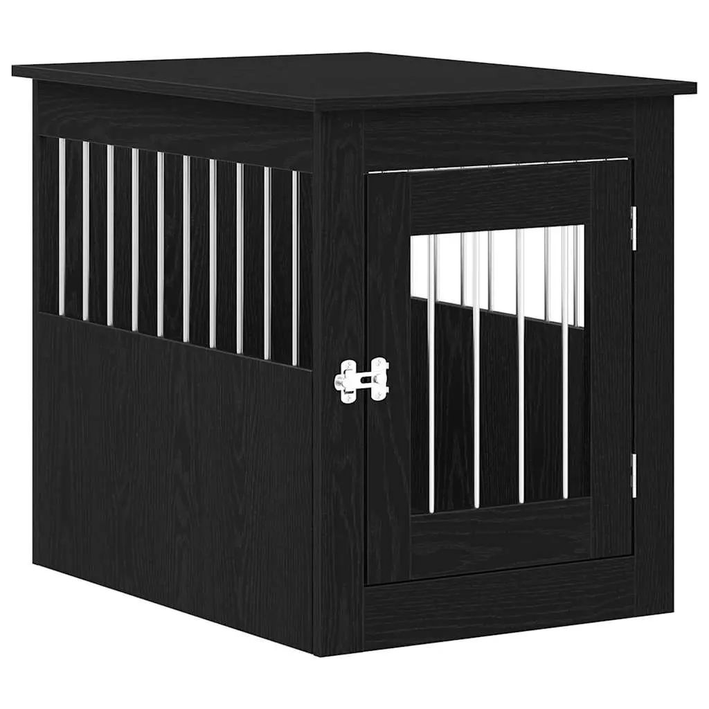 Dog Crate Furniture End Table Engineered Wood Steel Wire Black 55x75x65cm