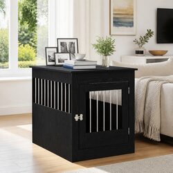 Sturdy Dog Crate Furniture End Table in Black Oak