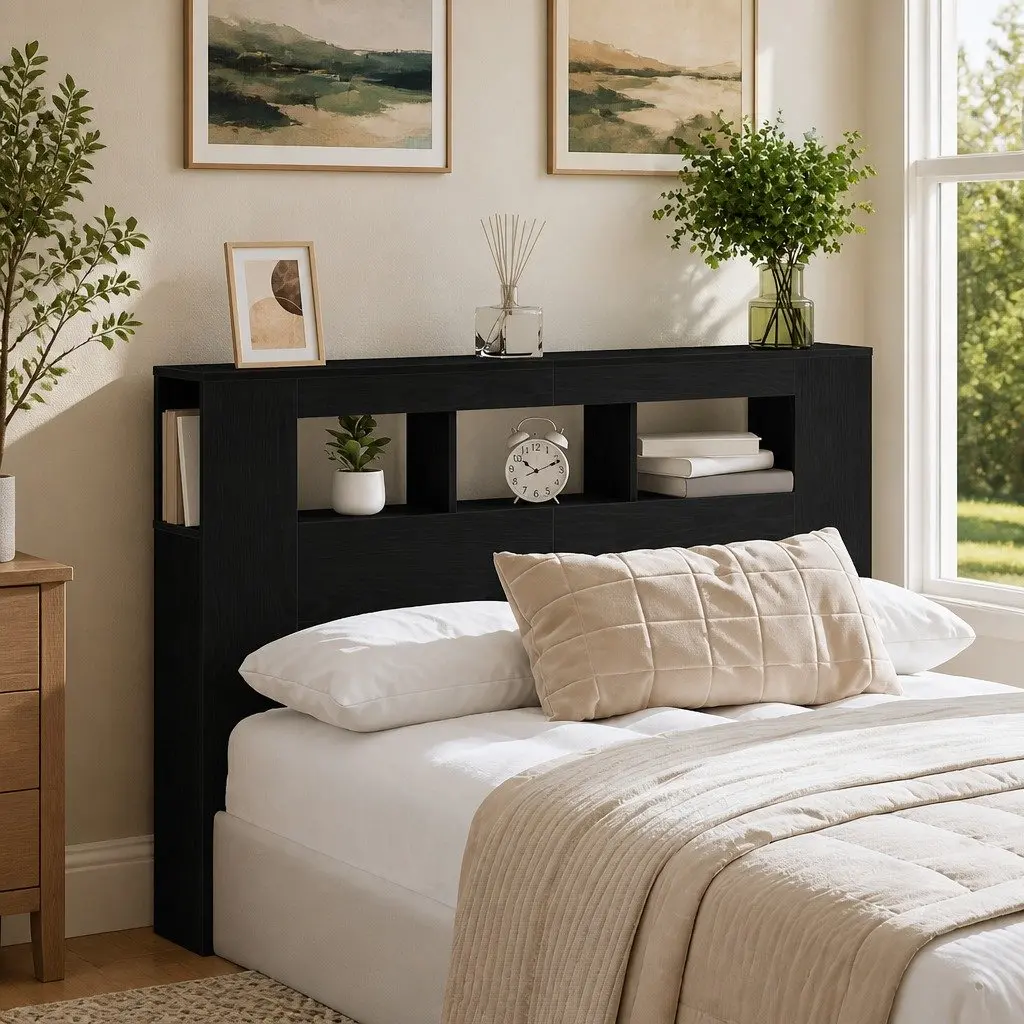 Multicolour LED Headboard with Storage in Black