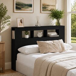 Multicolour LED Headboard with Storage in Black