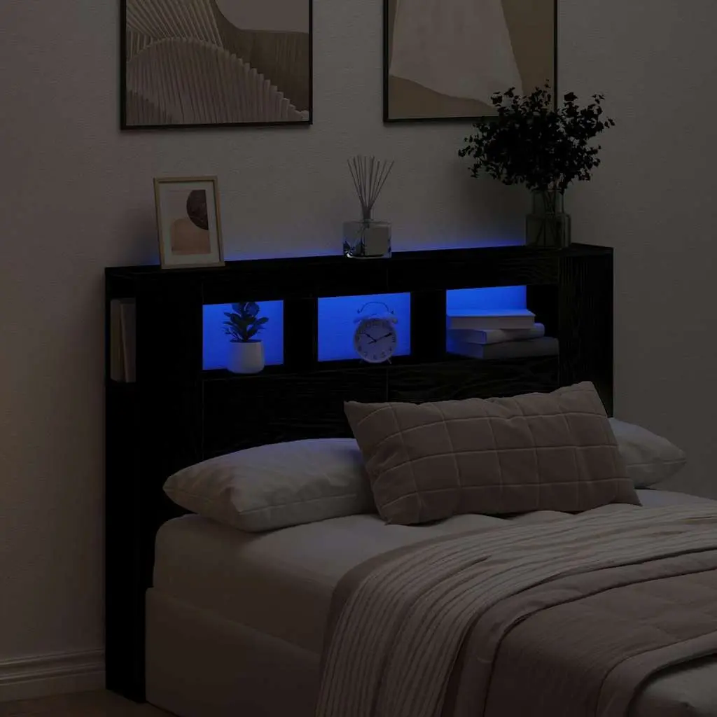Multicolour LED Headboard with Storage in Black