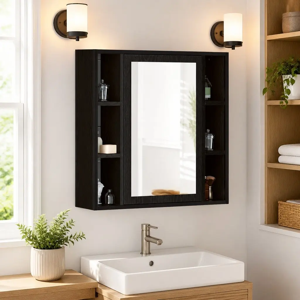 Bathroom Cabinet Engineered Wood 60x16x60cm Black
