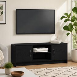 Stylish Black Oak TV Cabinet 102x30x37.5cm with Metal Handles