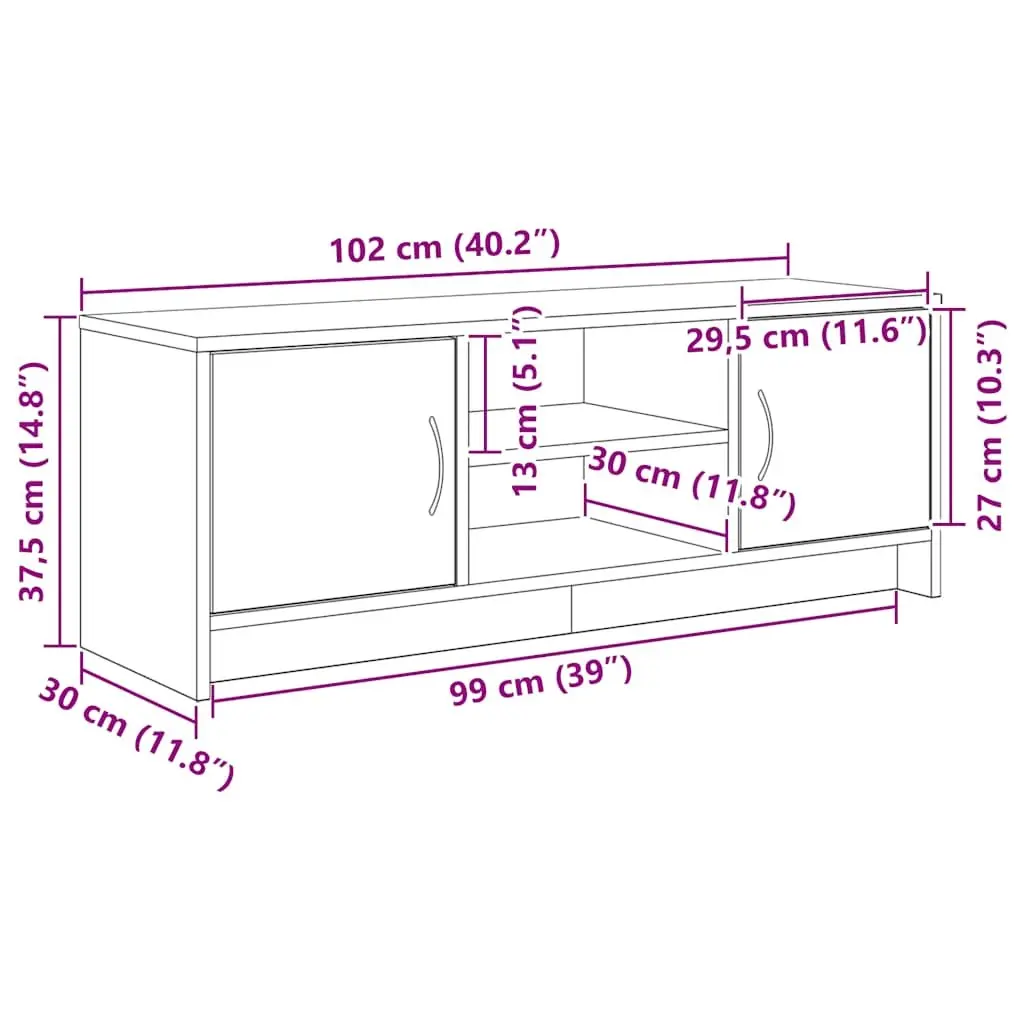 Black Oak TV Cabinet 102x30x37.5cm with Metal Handles