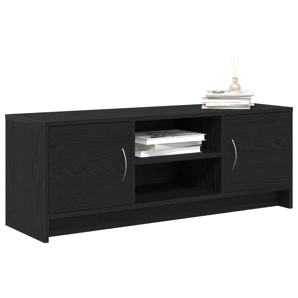 Black Oak TV Cabinet 102x30x37.5cm with Metal Handles