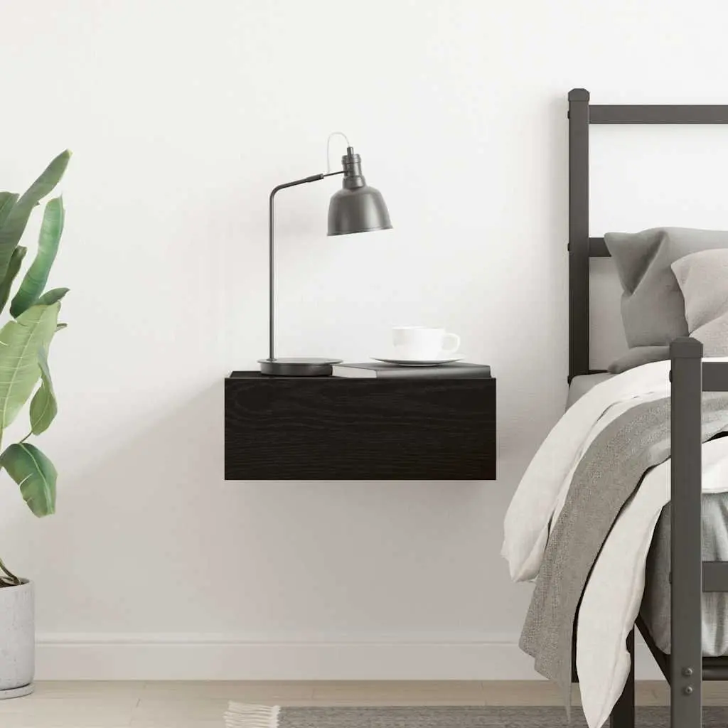 Wall-Mounted Nightstand in Brown Engineered Wood