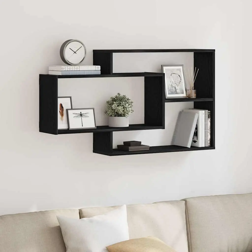 Wall Shelf Black Oak Floating Storage Organizer Engineered Wood Home Display