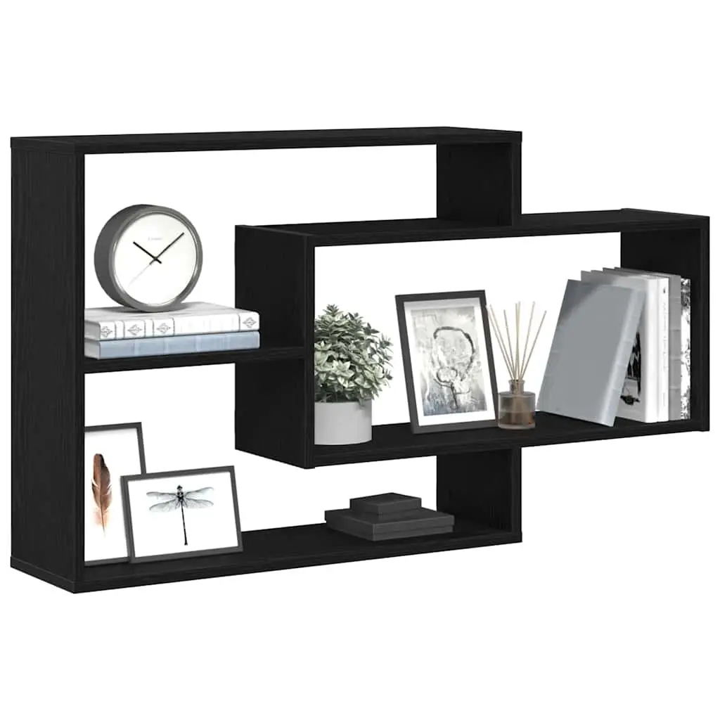 Wall Shelf Black Oak Floating Storage Organizer Engineered Wood Home Display