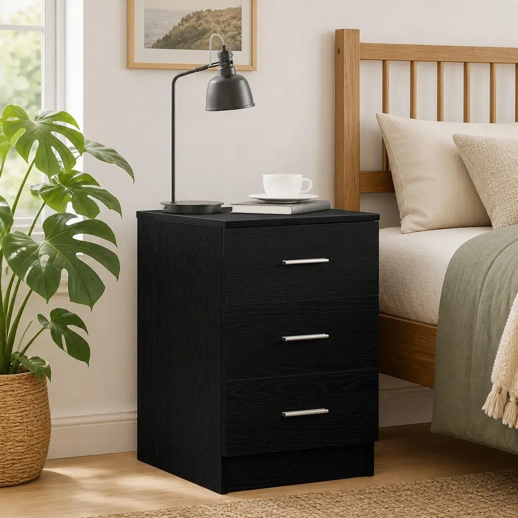 Black Oak Bedside Cabinet with Ample Storage 38x35x55 cm