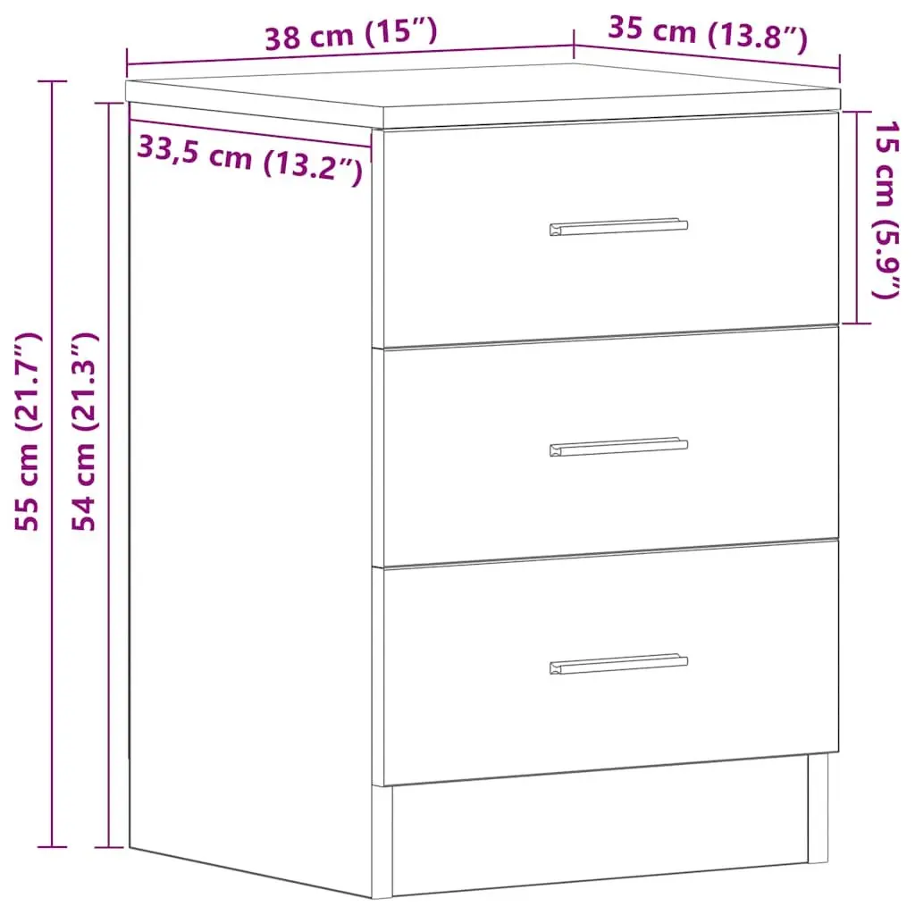 Black Oak Bedside Cabinet with Ample Storage 38x35x55 cm