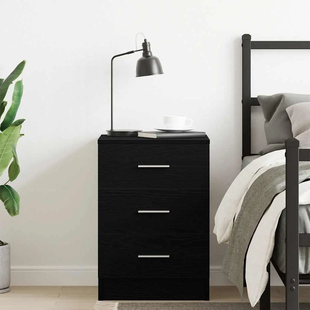 Black Oak Bedside Cabinet with Ample Storage 38x35x55 cm