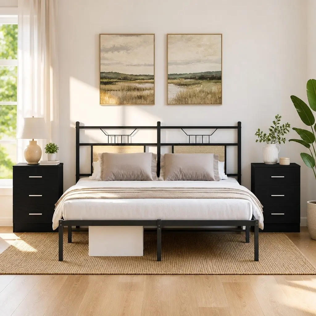 Black Engineered Wood Bedside Cabinets 2 pcs