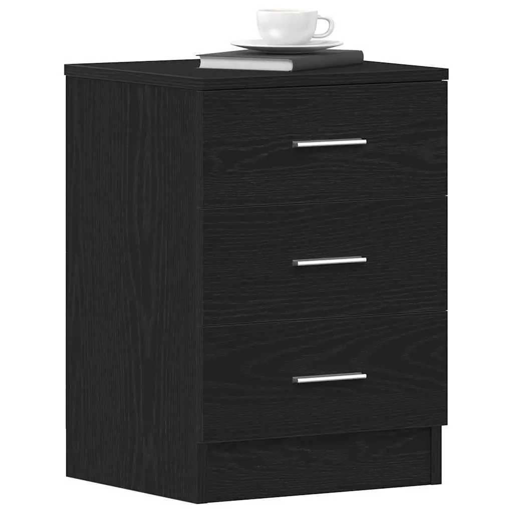 Black Engineered Wood Bedside Cabinets 2 pcs