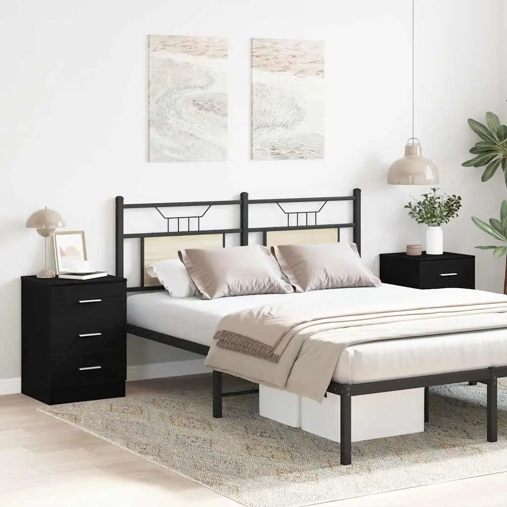 Black Engineered Wood Bedside Cabinets 2 pcs