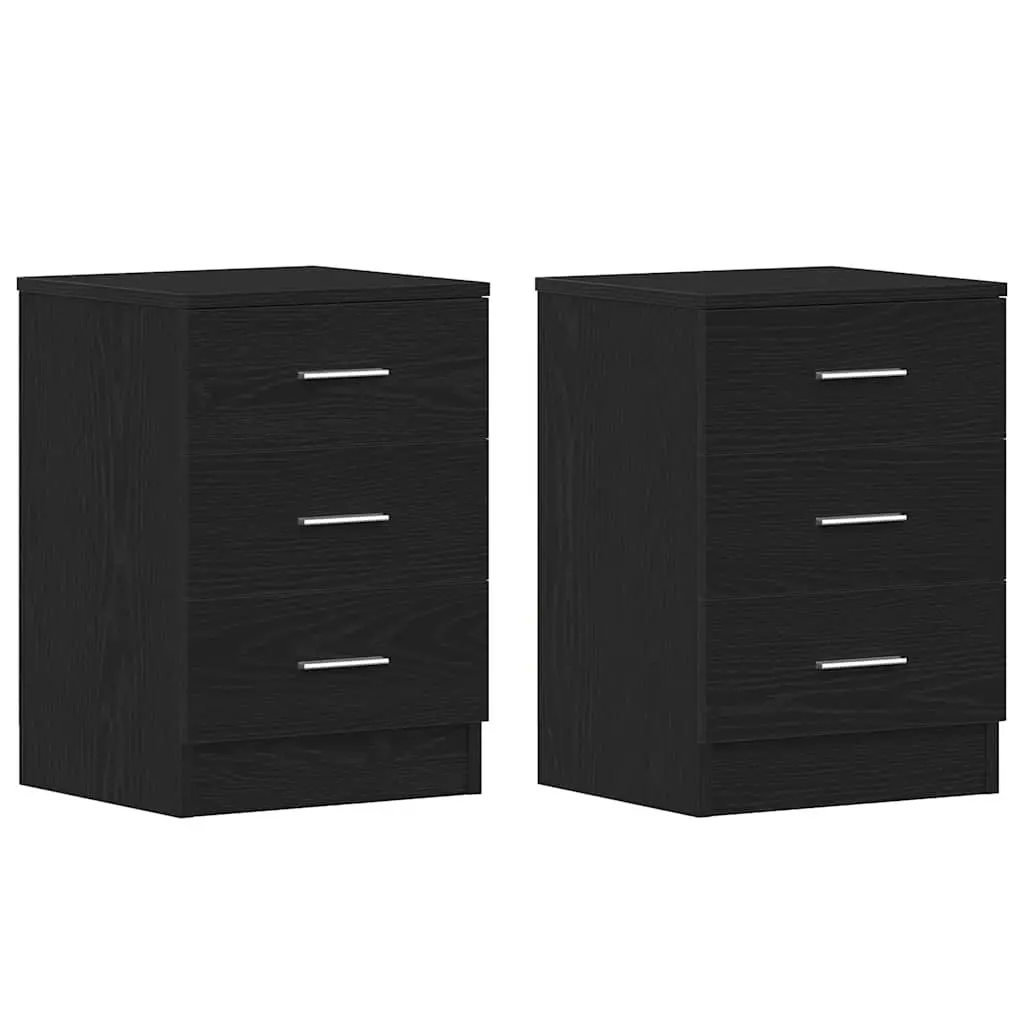 Black Engineered Wood Bedside Cabinets 2 pcs