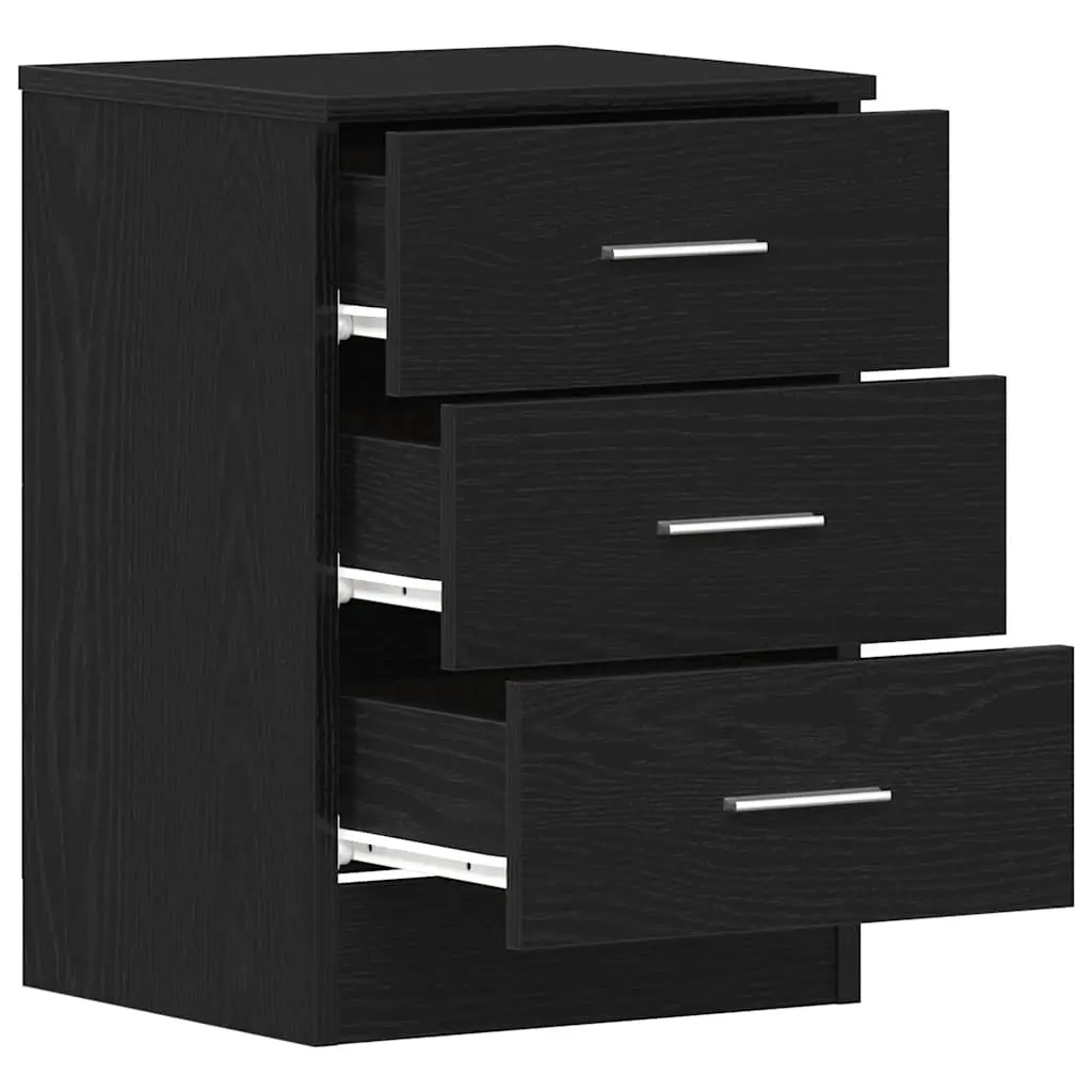 Black Engineered Wood Bedside Cabinets 2 pcs