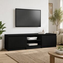 Black Oak TV Cabinet - Durable Engineered Wood Unit