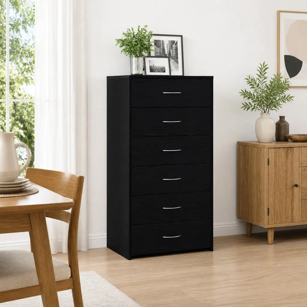 Black Oak Sideboard Cabinet with 6 Drawers