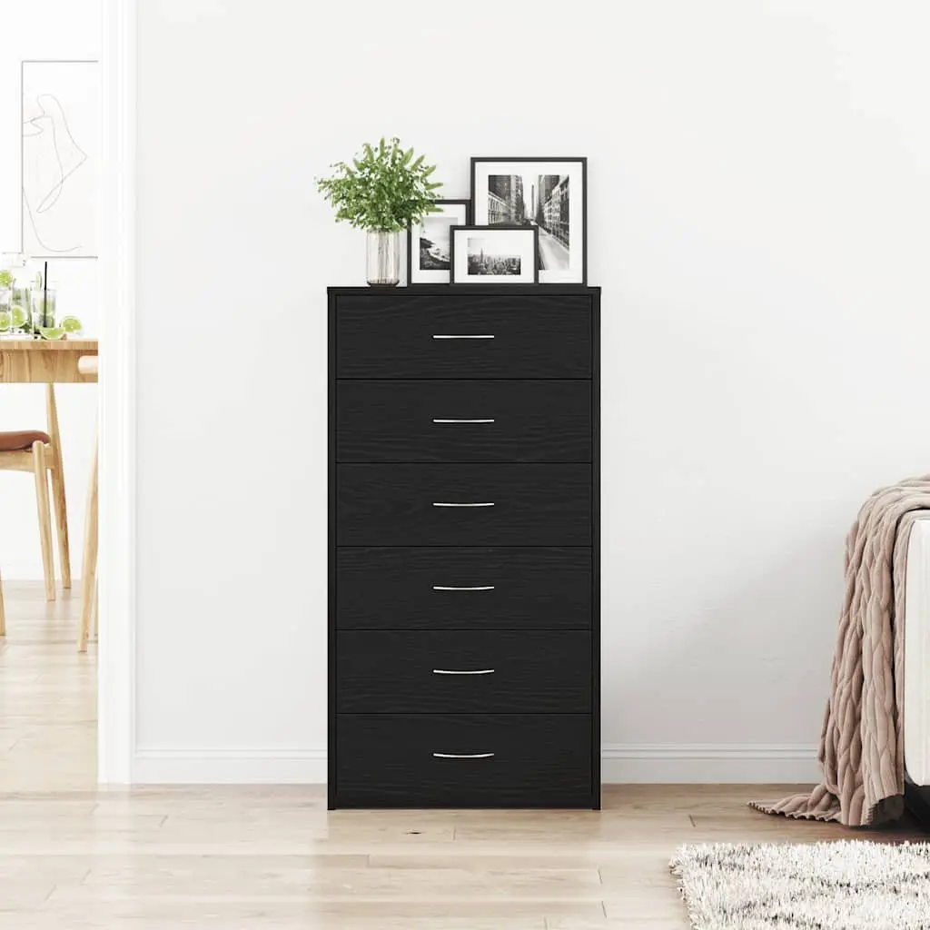 Black Oak Sideboard Cabinet with 6 Drawers
