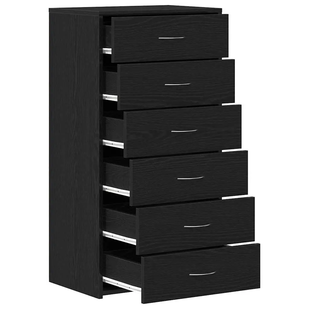 Black Oak Sideboard Cabinet with 6 Drawers