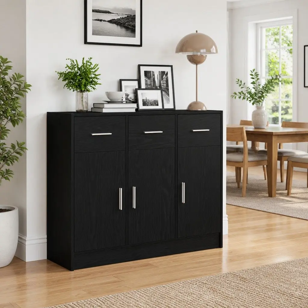 Sideboard Engineered Wood 91x28x75 cm Black Oak