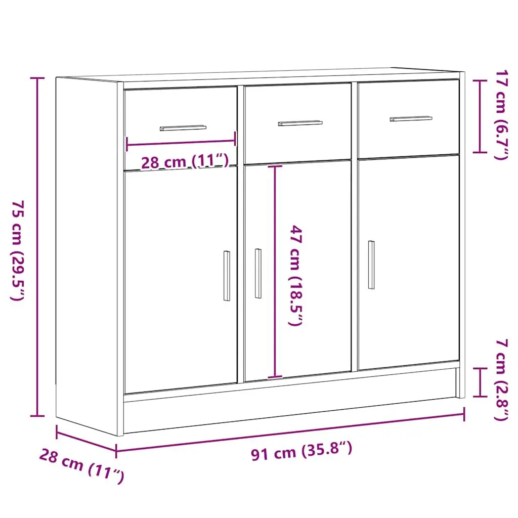 Sideboard Engineered Wood 91x28x75 cm Black Oak