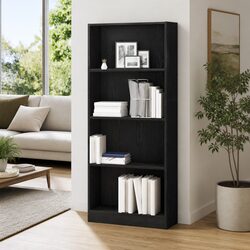 Black Oak Bookshelf 60x24x143cm Modern Storage Unit