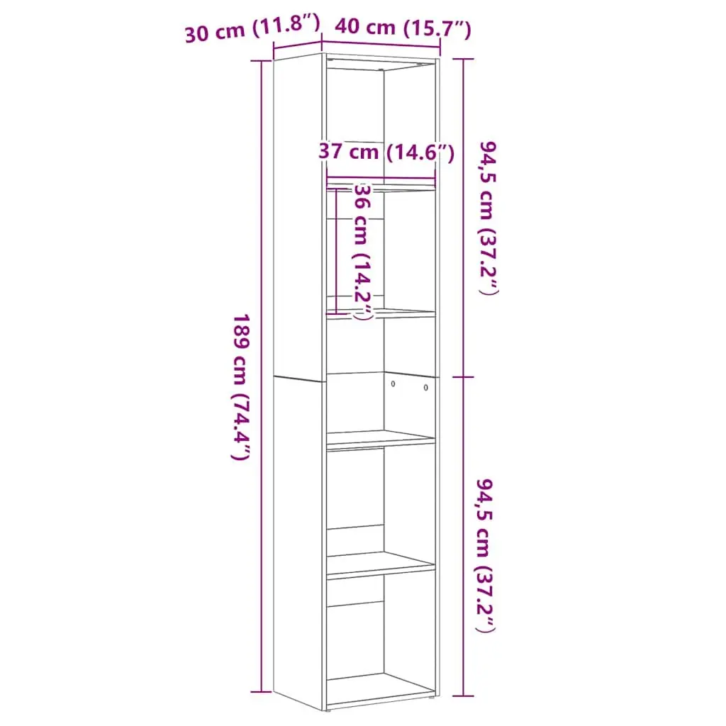 Black Oak Book Cabinet 40x30x189 cm