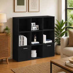 Book Cabinet with 7 Compartments in Black Oak