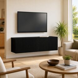 Stylish Black Oak Wall-Mounted TV Cabinet for Storage