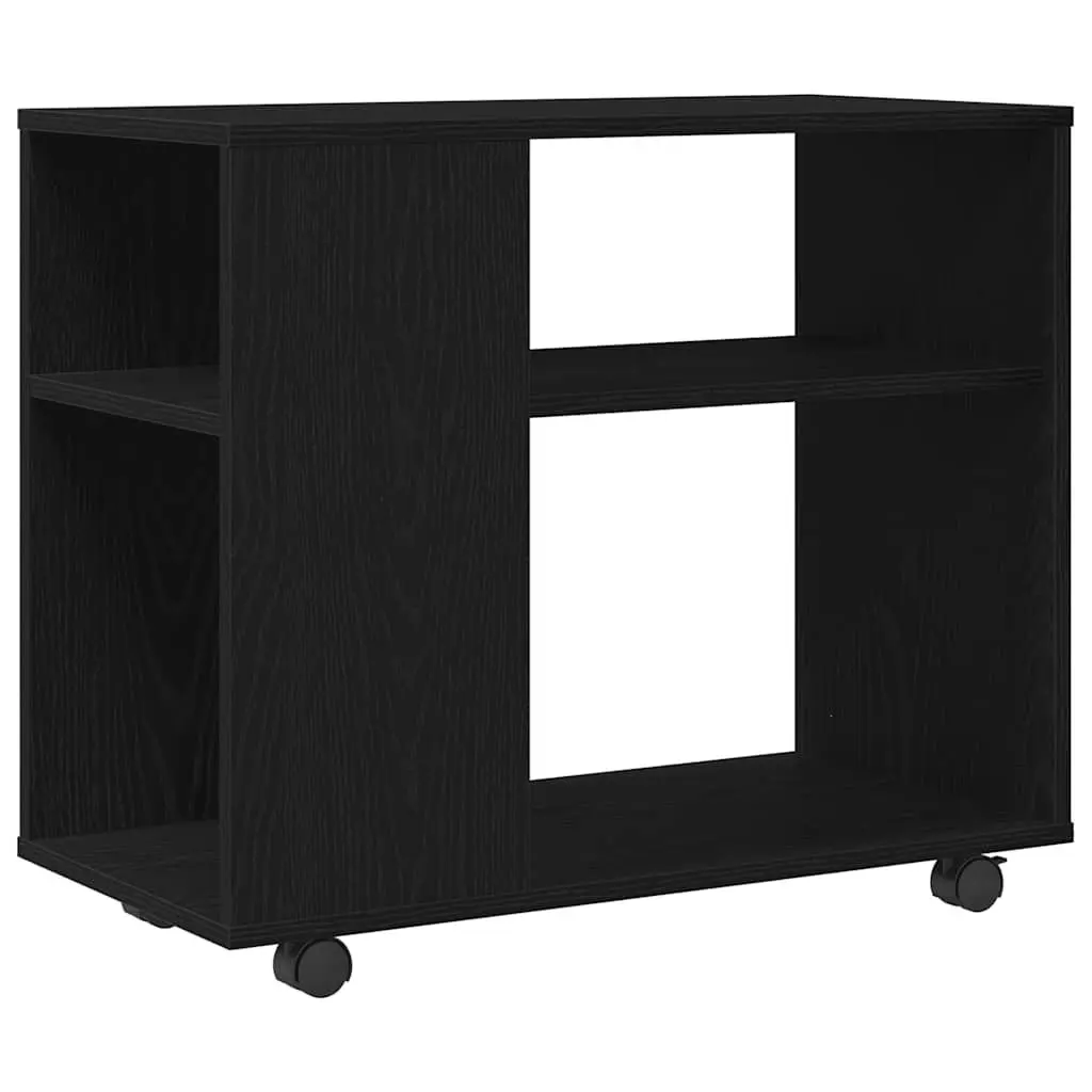 Black Oak Side Table with 2-Tier Storage and Wheels