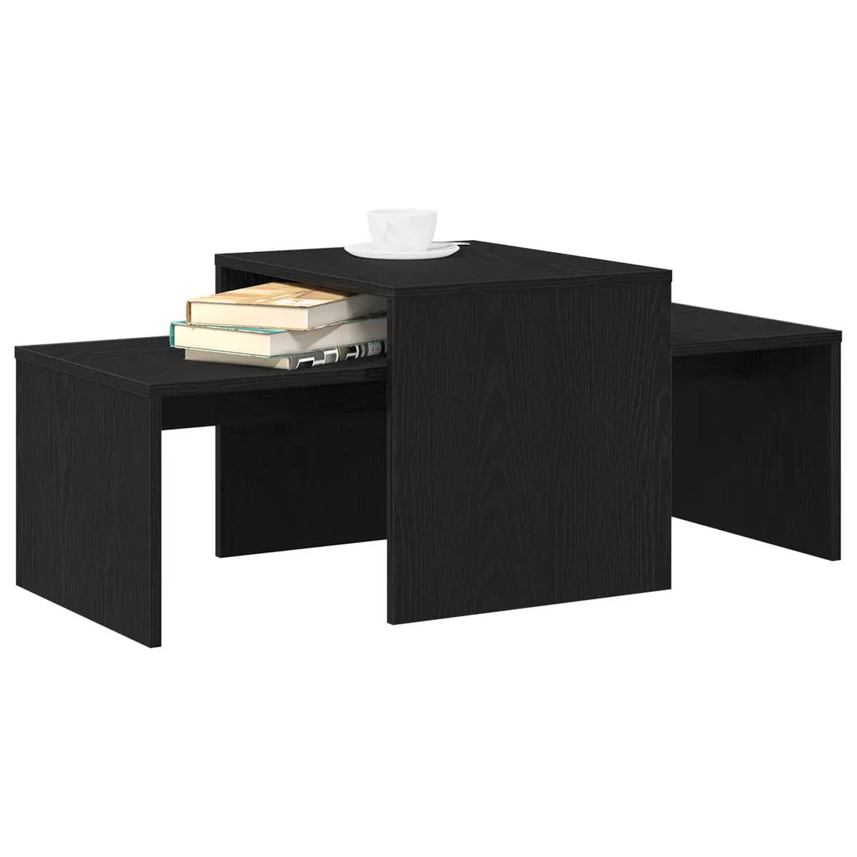Black Oak Modern Nesting Tables Set for Living Room