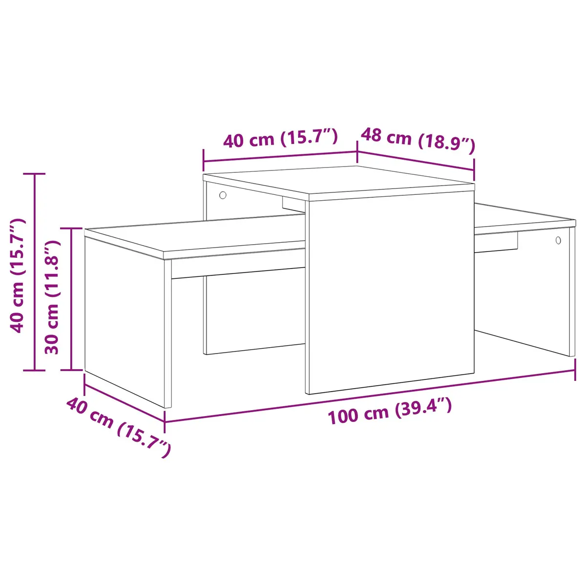 Black Oak Modern Nesting Tables Set for Living Room