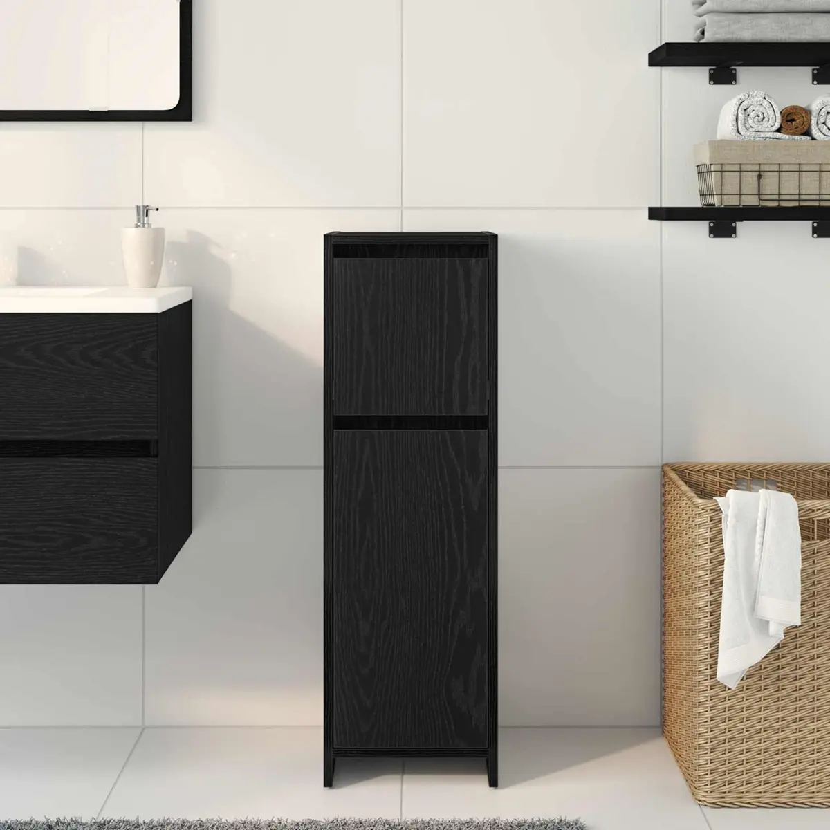 Black Oak Bathroom Vanity Cabinet with Storage