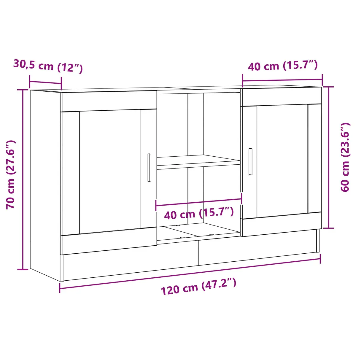 Black Oak Storage Cabinet 120x30.5x70cm