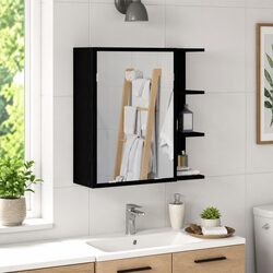 Modern Black Oak Wall-Mounted Bathroom Mirror Cabinet
