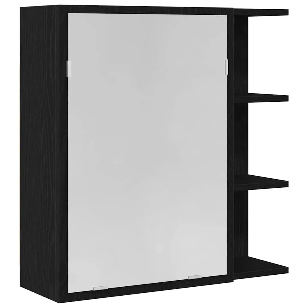 Black Oak Wall-Mounted Bathroom Mirror Cabinet