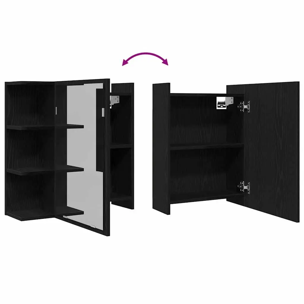 Black Oak Wall-Mounted Bathroom Mirror Cabinet