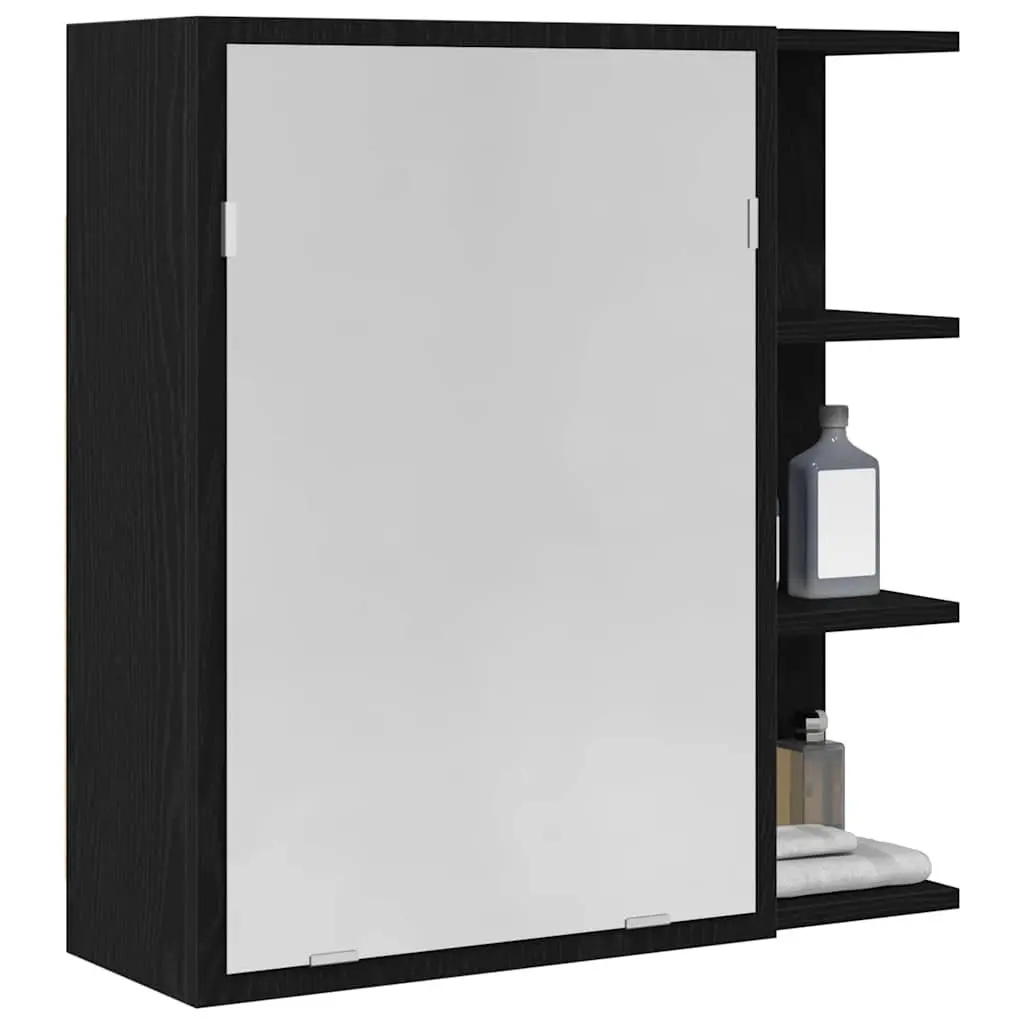 Black Oak Wall-Mounted Bathroom Mirror Cabinet