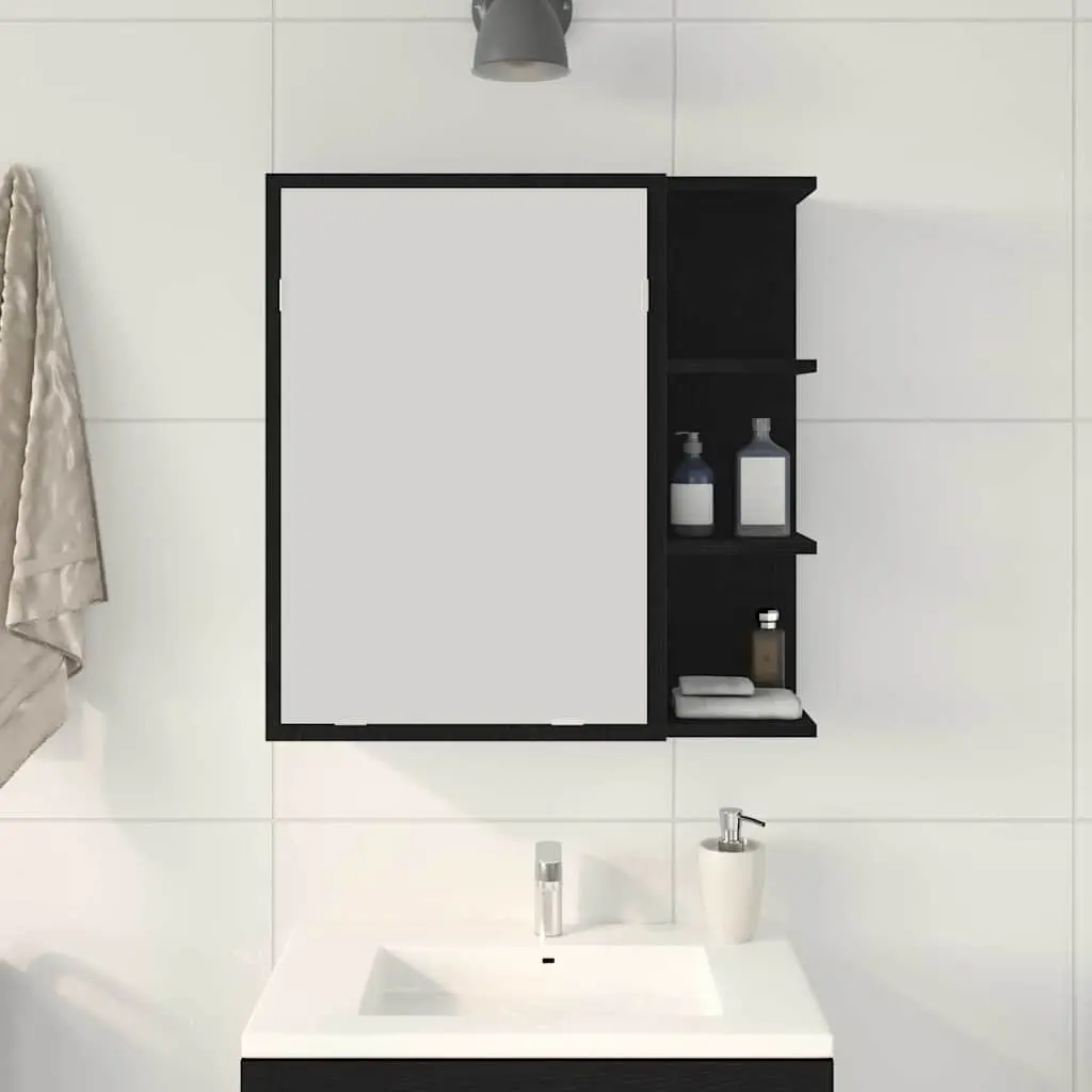 Black Oak Wall-Mounted Bathroom Mirror Cabinet