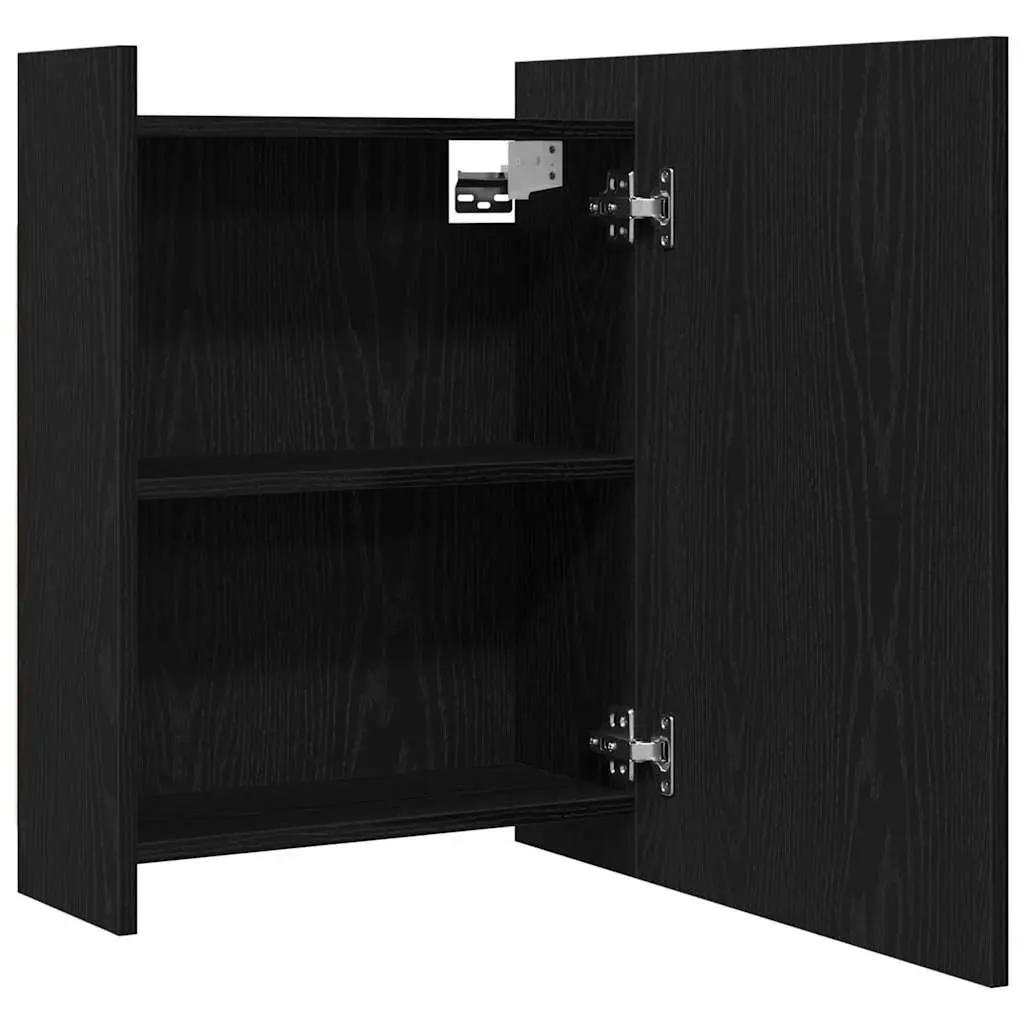 Black Oak Wall-Mounted Bathroom Mirror Cabinet