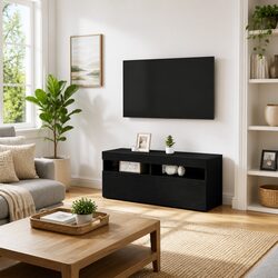 Sturdy Black Oak TV Cabinet with LED Strip Lights